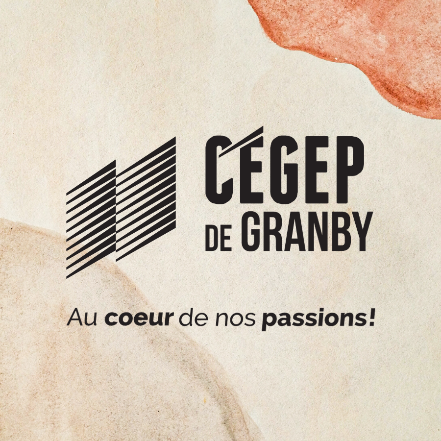 vernissage-cegep-granby-2026.png Visuel du Cégep de Granby avec le logo composé de lignes diagonales.