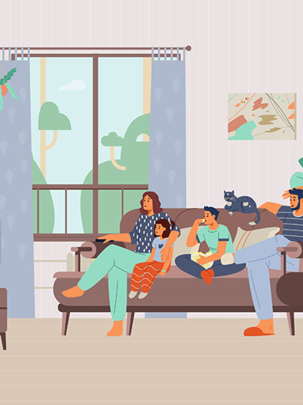 Pompier d'un jour, famille installée au salon
